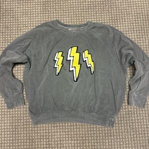 Betsey Johnson Gray Sweatshirt with Yellow Lightning Bolt Patches